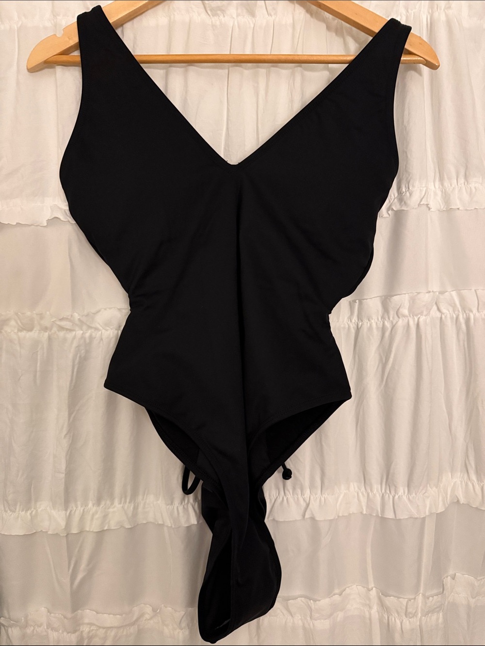 Black V-Neck One-Piece Swimsuit